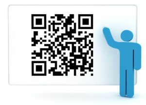 man standing by qr code